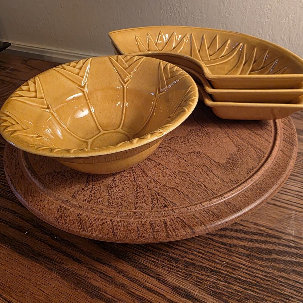 MCM Lazy Susan Chip and Dip Set Color Gold California USA L59- EXCELLENT IN BOX - Picture 7 of 13